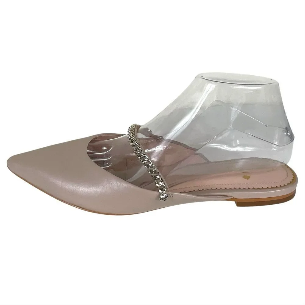 Kate Spade Isadora Beige Leather Chain Mules Pointed Toe Size 8.5